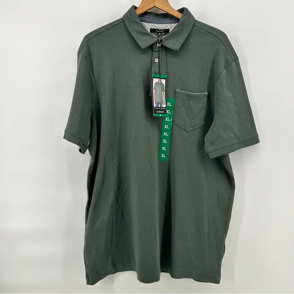 Tahari Men's Interlock Polo Comfort Stretch Short Sleeve XL Forest‎ Green NWT